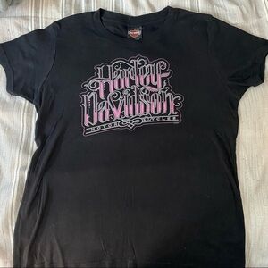 Harley-Davidson Scoop Neck Tee, Pink/Black Logo